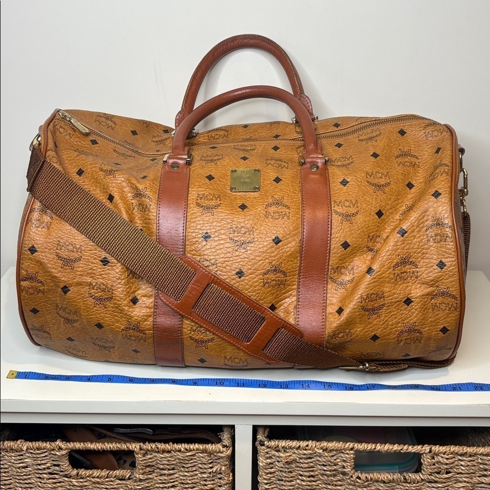 MCM Cognac Visetos Vintage Travel Top Handle Detachable Strap Duffel Bag 21” L - Picture 11 of 17